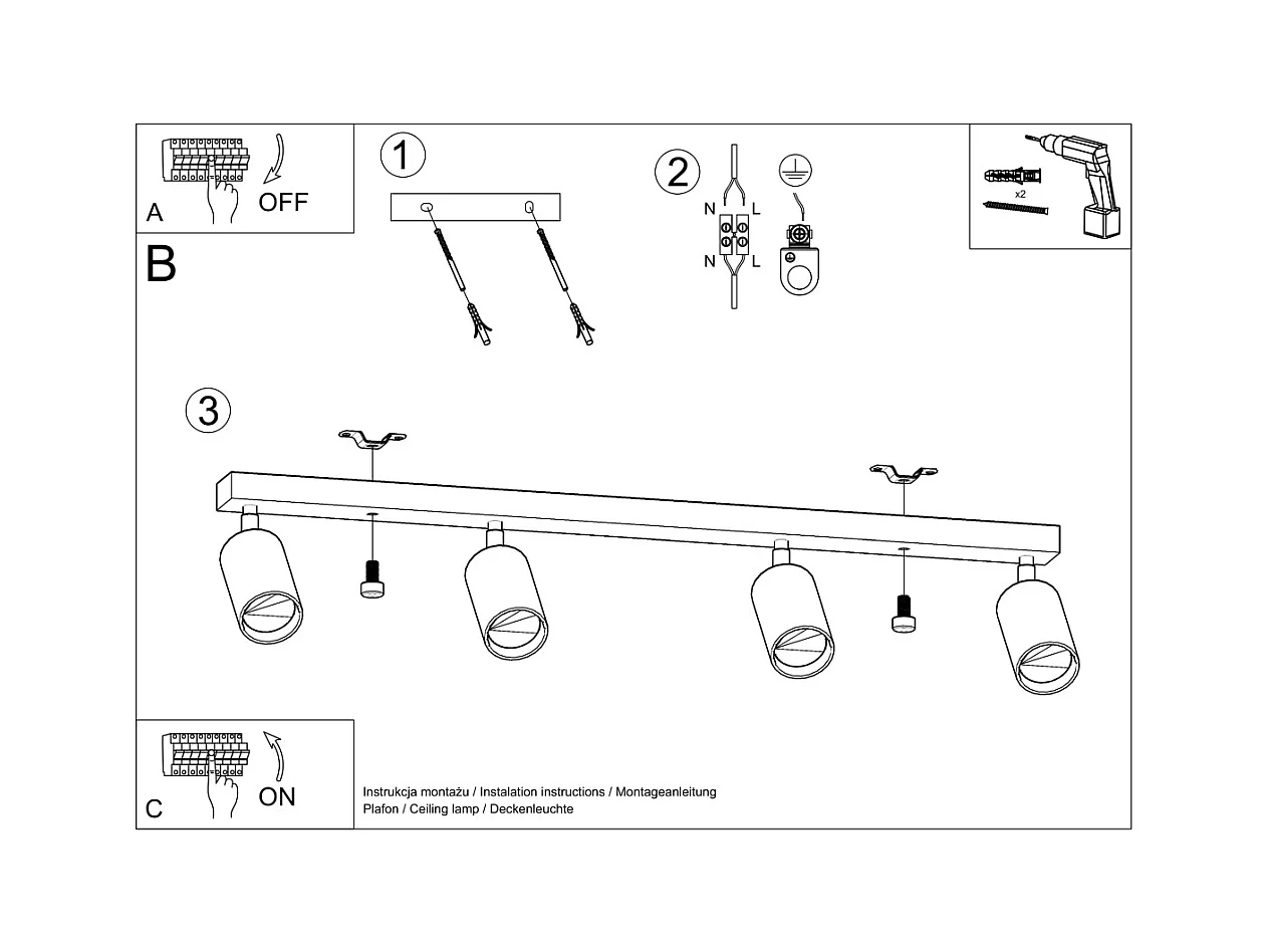 Plafonniers Vorix scandinave en bois - 4 sources lumineuses 3000K - L.80 x H.20 cm - chêne