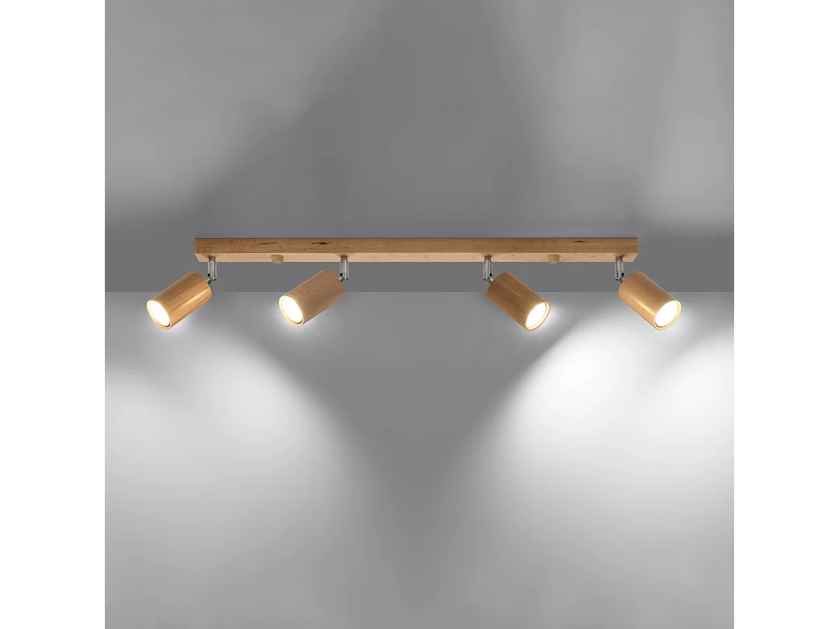Plafonniers Vorix scandinave en bois - 4 sources lumineuses 3000K - L.80 x H.20 cm - chêne
