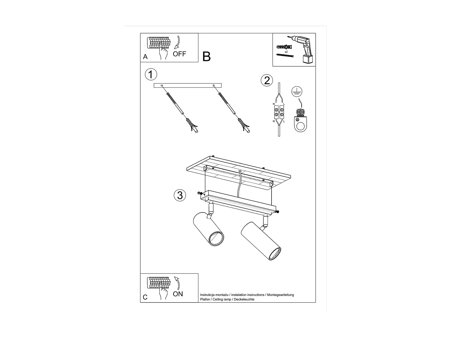 Plafonniers Invicta moderne en acier - 2 sources lumineuses 4000K - L.30 x H.20 cm - blanc