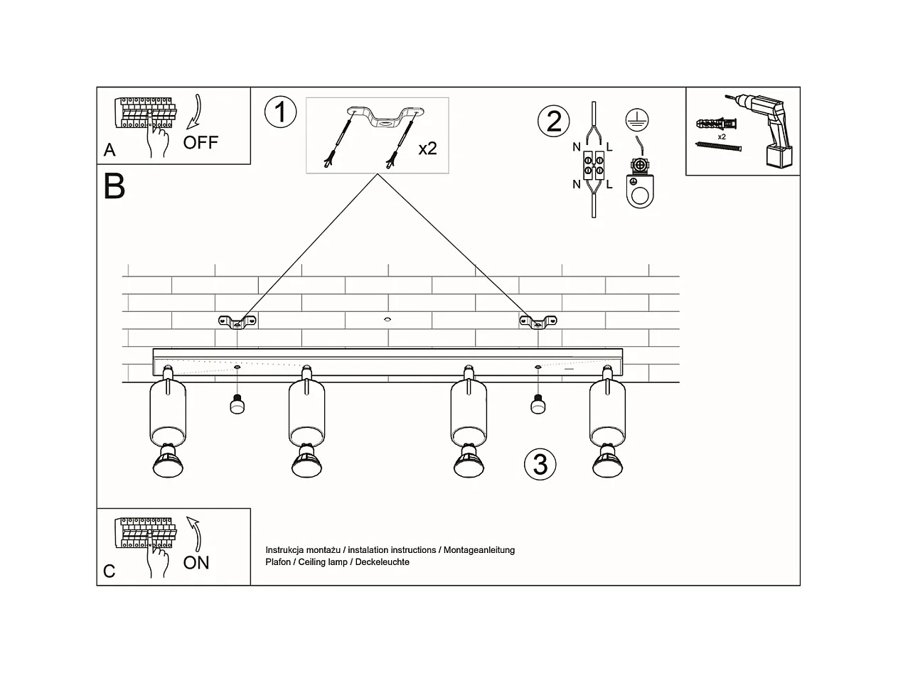 Plafonniers Briix moderne en acier - 4 sources lumineuses 4000K - L.80 x H.16 cm - blanc