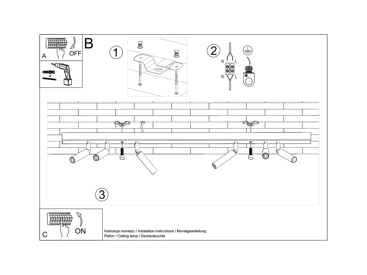 Plafondlampen Astix modern van  - 6 lichtbronnen 4000K - L.100 x H.20 cm - wit