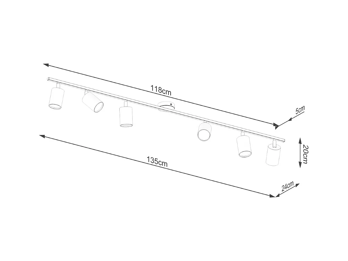 Plafondlampen Torim modern van  - 6 lichtbronnen 3000K - L.135 x H.20 cm - zwart