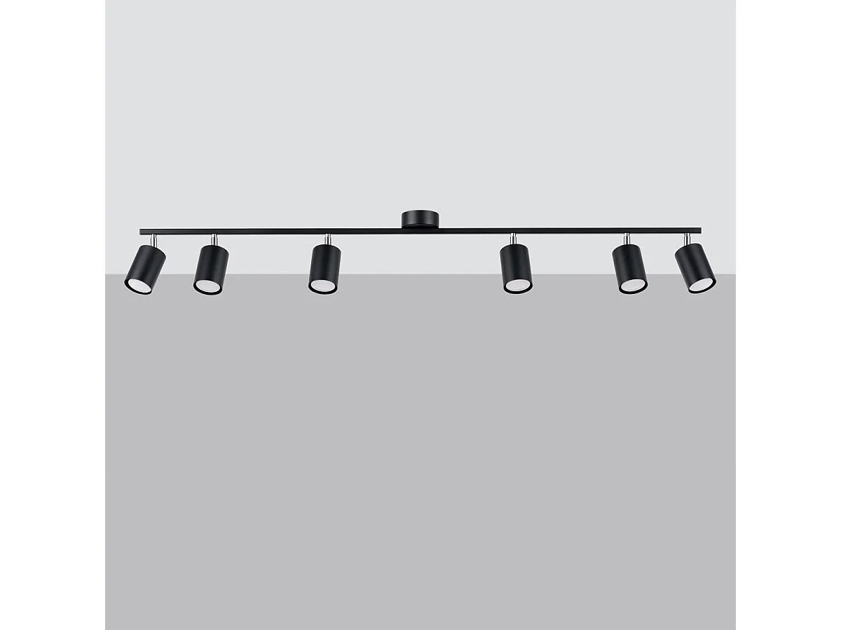 Luminárias de teto Torim moderno, aço - 6 fontes de luz 3000K - L.135 x H.20 cm - preto