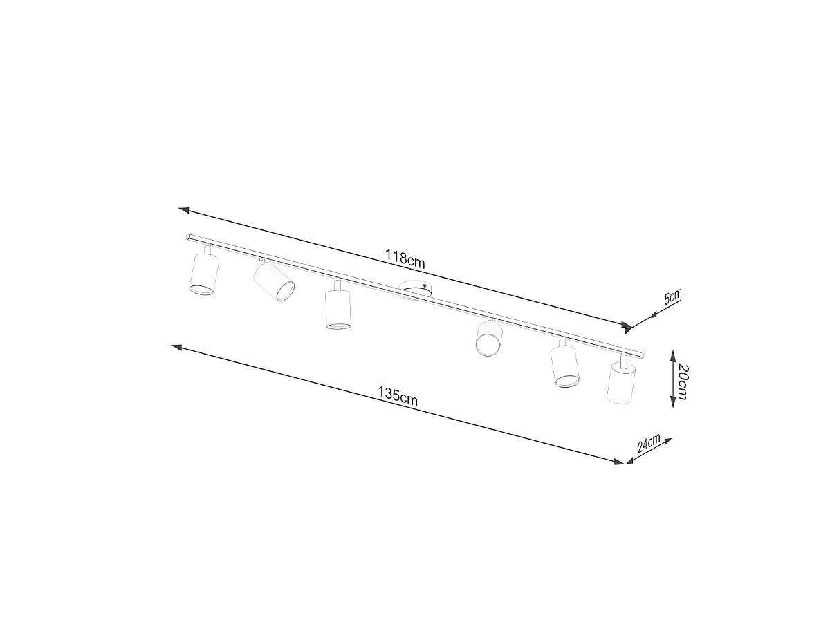 Luminárias de teto Torim moderno, aço - 6 fontes de luz 3000K - L.135 x H.20 cm - preto