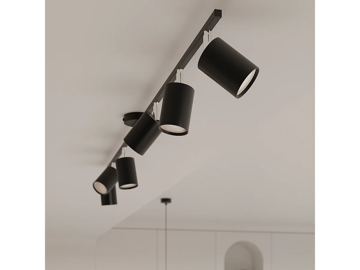 Luminárias de teto Torim moderno, aço - 6 fontes de luz 3000K - L.135 x H.20 cm - preto