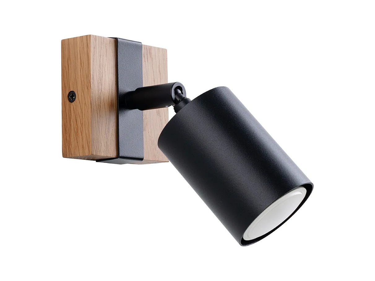 Lampade da parete Zynelix scandinavo di acciaio/legno naturale - 1 sorgenti luminose 4000K - L.8 x A.13 cm - nero/legno naturale