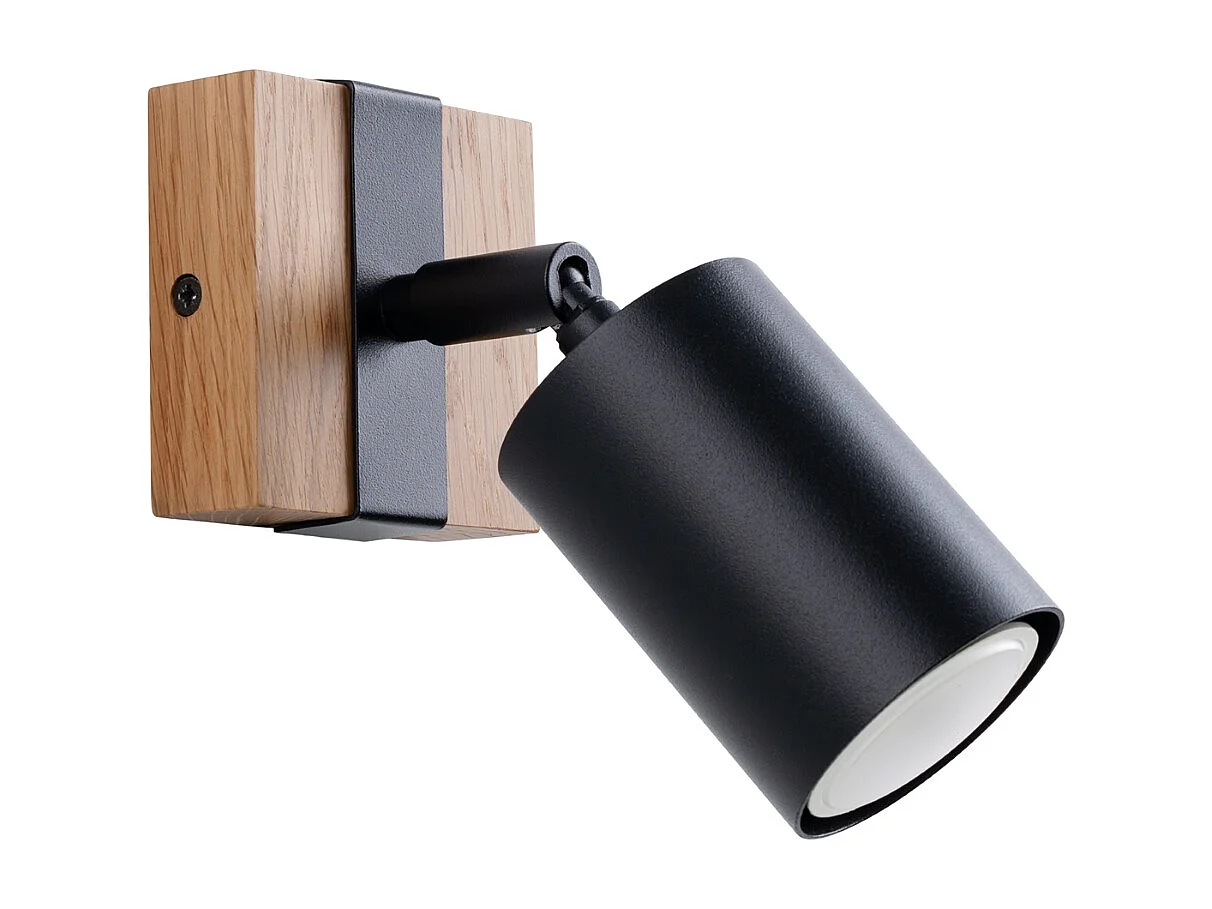 Plafonnier Zynelix scandinave en acier/bois naturel - 1 sources lumineuses 4000K - L.8 x H.13 cm - noir/bois naturel