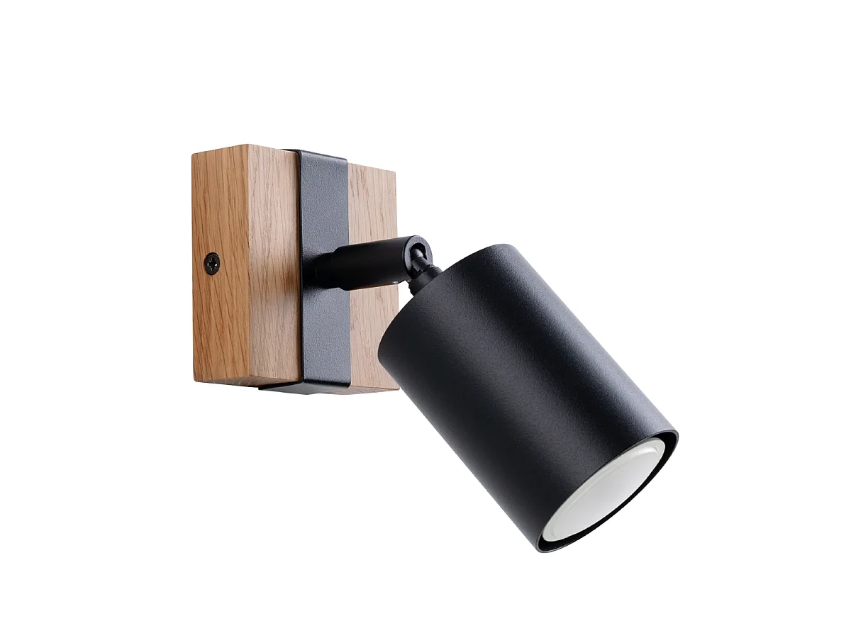 Wandlampen Zynelix Scandinavisch van  - 1 lichtbronnen 4000K - L.8 x H.13 cm - zwart/natuurlijk hout