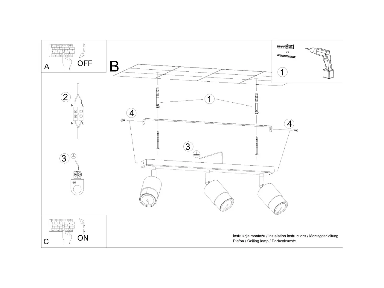 Lámparas de techo Alvor moderno de acero - 3 fuentes luminosas 3000K - L.45 x A.18 cm - oro negro