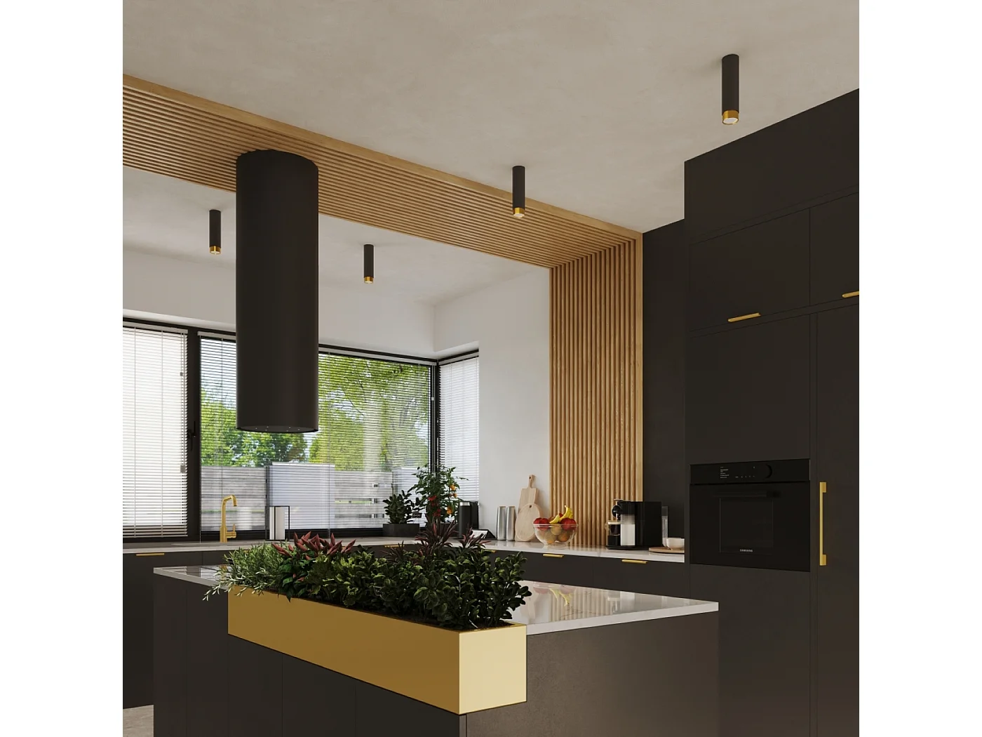 Plafonnier Alvor moderne en acier - 1 sources lumineuses 3000K - L.6 x H.12,5 cm - noir/or