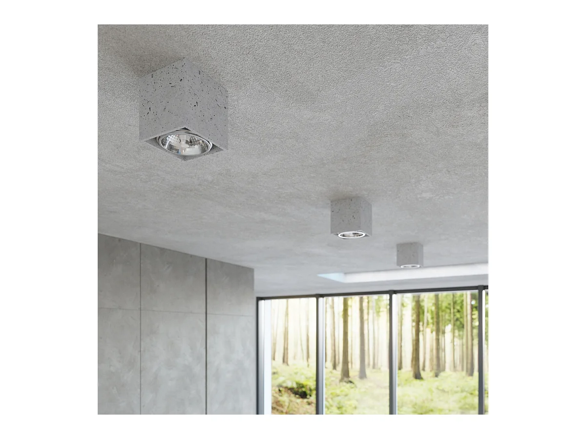 Plafonniers Solvex industriel en béton - 1 sources lumineuses 4000K - L.14 x H.14 cm - gris