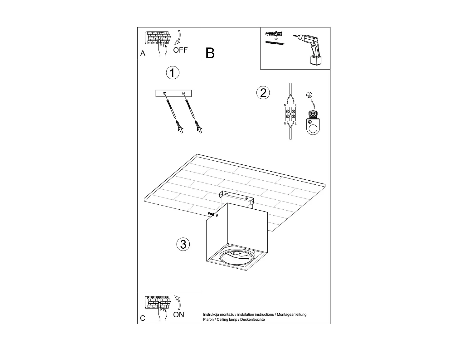 Plafonniers Solvex industriel en béton - 1 sources lumineuses 4000K - L.14 x H.14 cm - gris