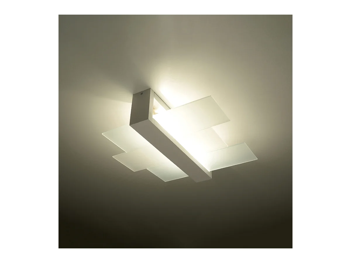 Plafonniers Ignis scandinave en bois/verre - 2 sources lumineuses 4000K - L.43 x H.12 cm - blanc