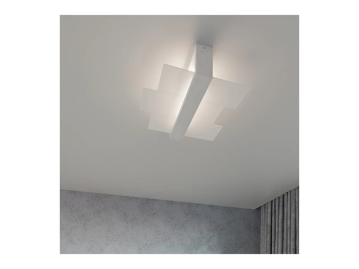 Plafonniers Ignis scandinave en bois/verre - 2 sources lumineuses 4000K - L.43 x H.12 cm - blanc