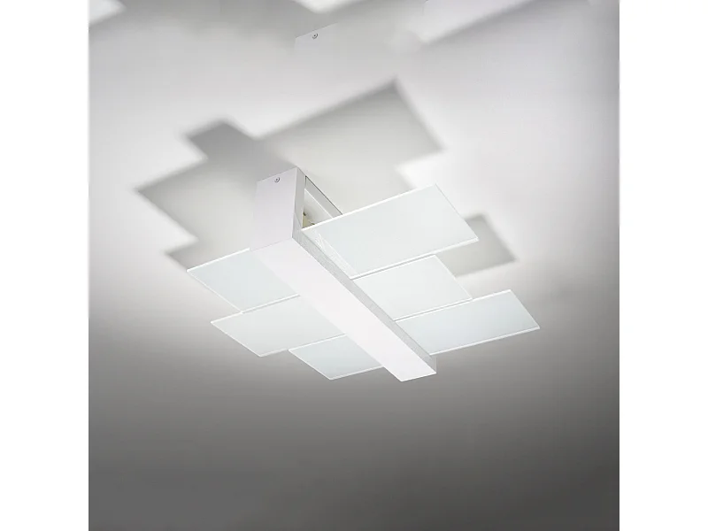 Plafonniers Ignis scandinave en bois/verre - 2 sources lumineuses 4000K - L.43 x H.12 cm - blanc