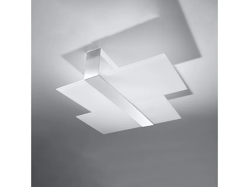 Plafonniers Verre moderne en acier/verre - 2 sources lumineuses 4000K - L.65 x H.11 cm - chromé/blanc