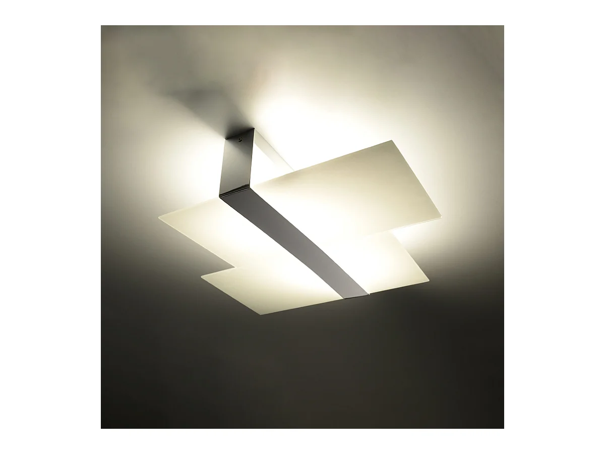 Plafonniers Verre moderne en acier/verre - 2 sources lumineuses 4000K - L.65 x H.11 cm - chromé/blanc