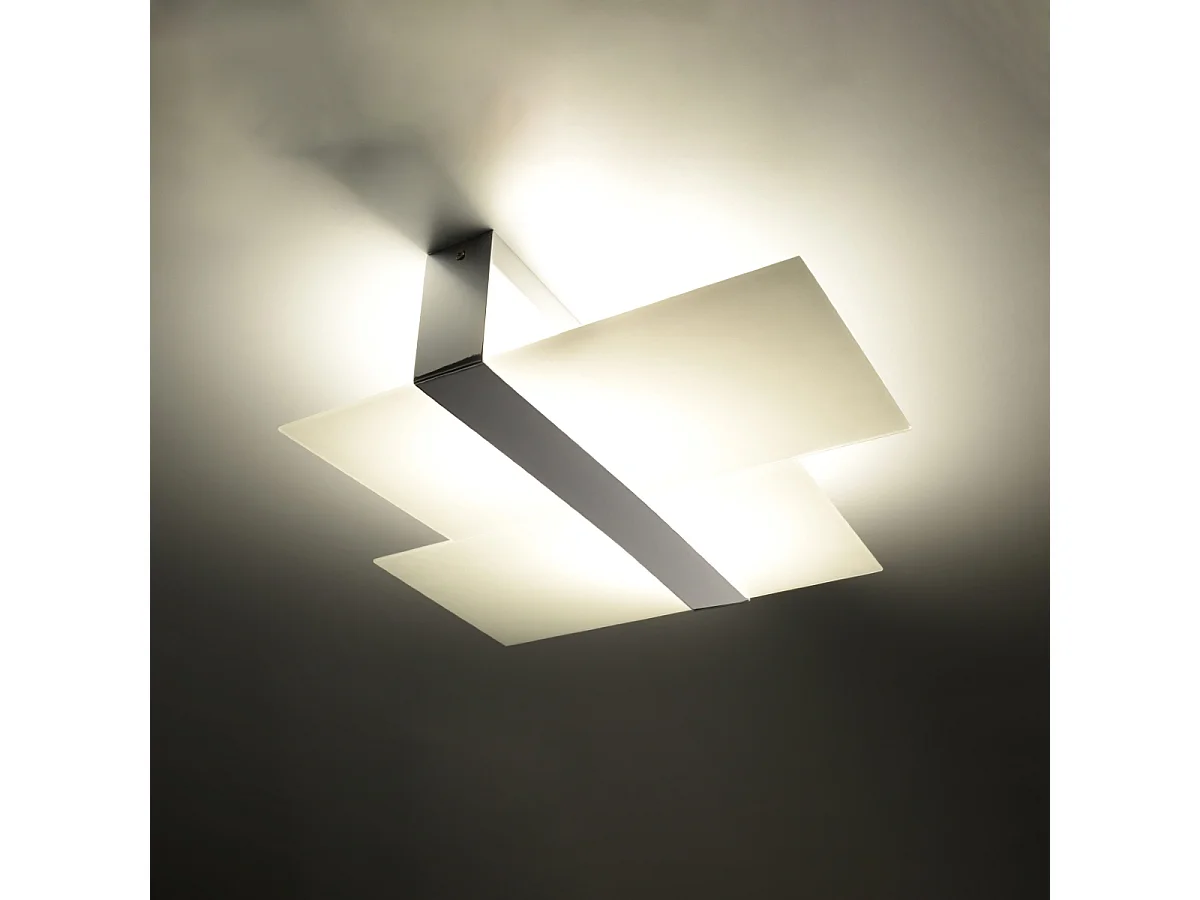 Plafonniers Verre moderne en acier/verre - 2 sources lumineuses 4000K - L.65 x H.11 cm - chromé/blanc