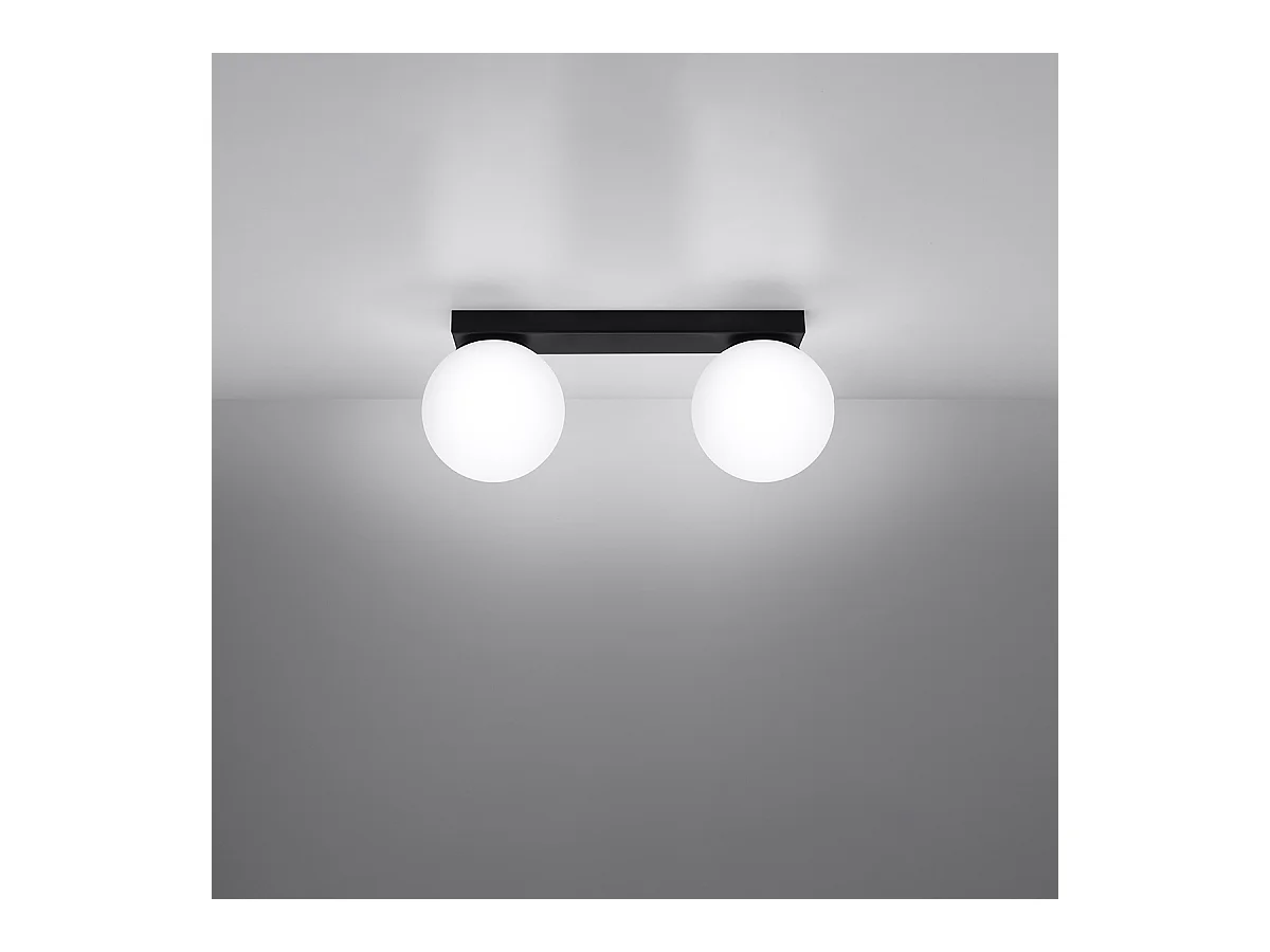 Plafonniers Zynfi moderne en acier/verre - 2 sources lumineuses 4000K - L.34,5 x H.14,5 cm - noir