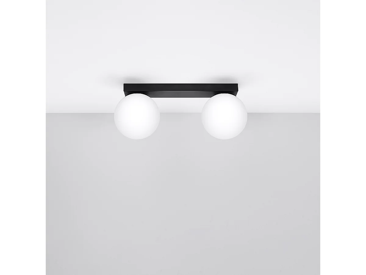 Plafonniers Zynfi moderne en acier/verre - 2 sources lumineuses 4000K - L.34,5 x H.14,5 cm - noir