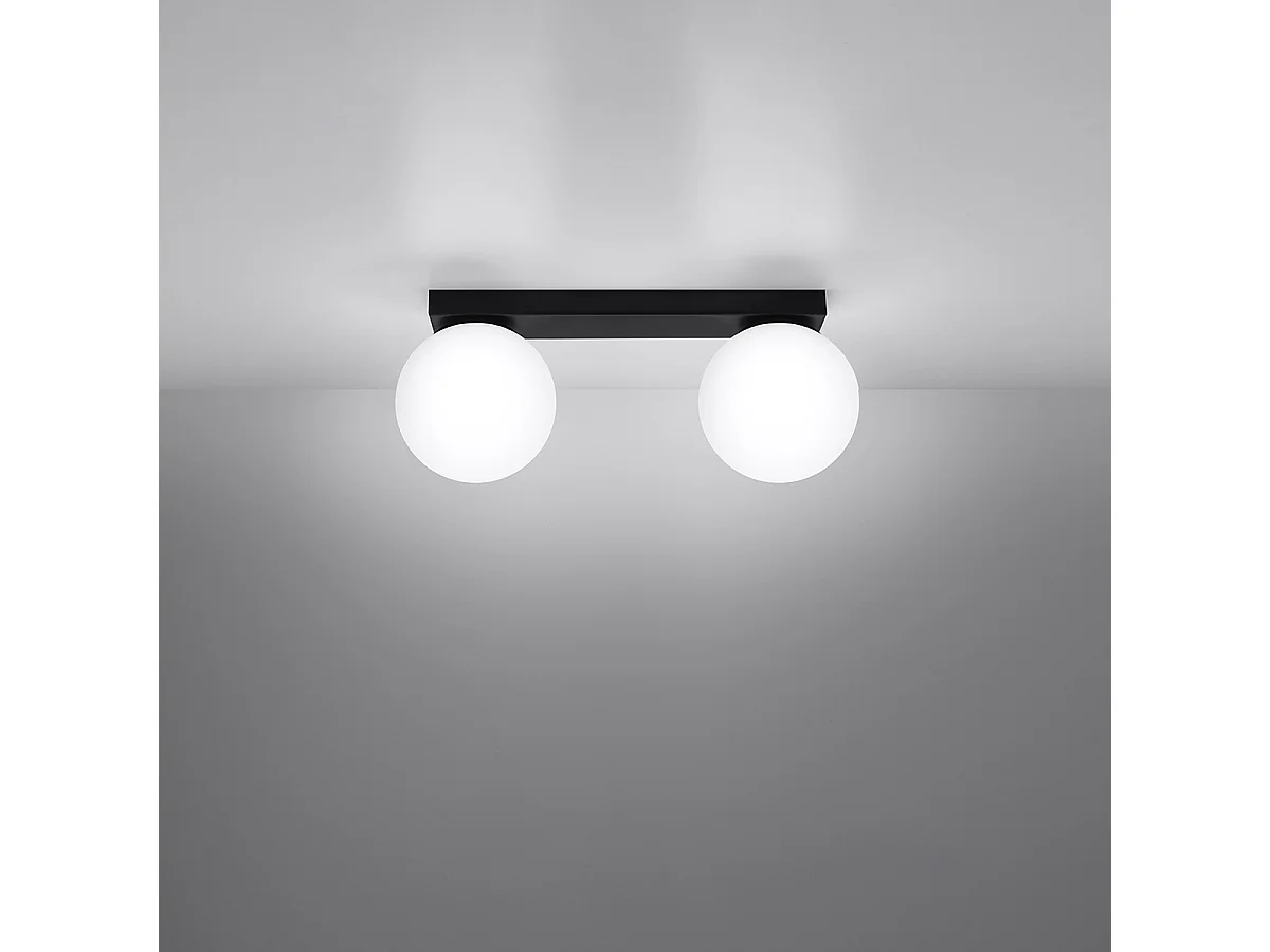 Plafonniers Zynfi moderne en acier/verre - 2 sources lumineuses 4000K - L.34,5 x H.14,5 cm - noir