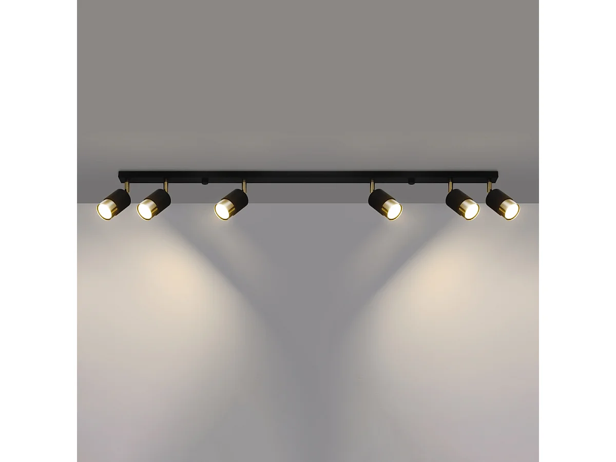 Plafonniers Alvor moderne en acier - 6 sources lumineuses 4000K - L.117 x H.18 cm - or noir