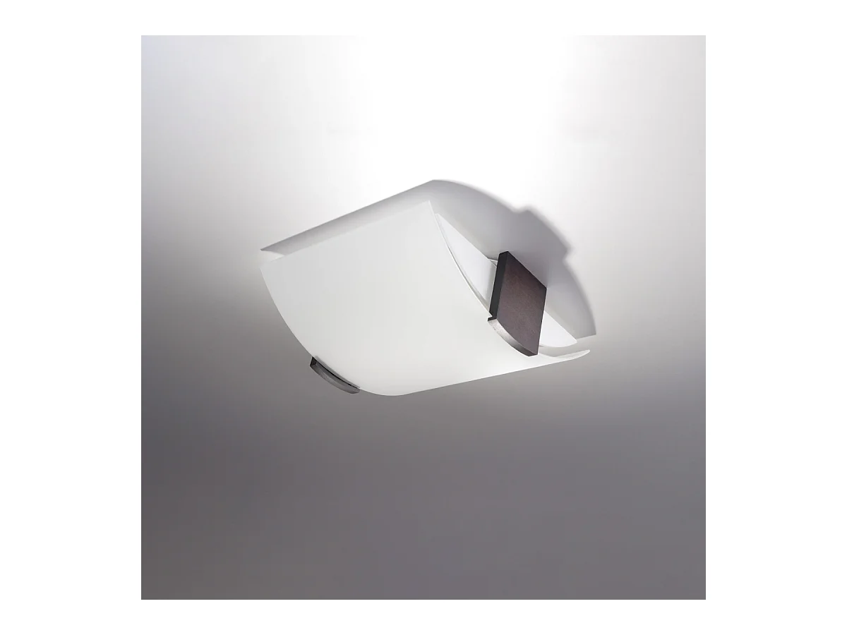 Plafonniers Nerilo moderne en bois/verre - 2 sources lumineuses 4000K - L.30 x H.14 cm - wengé/blanc