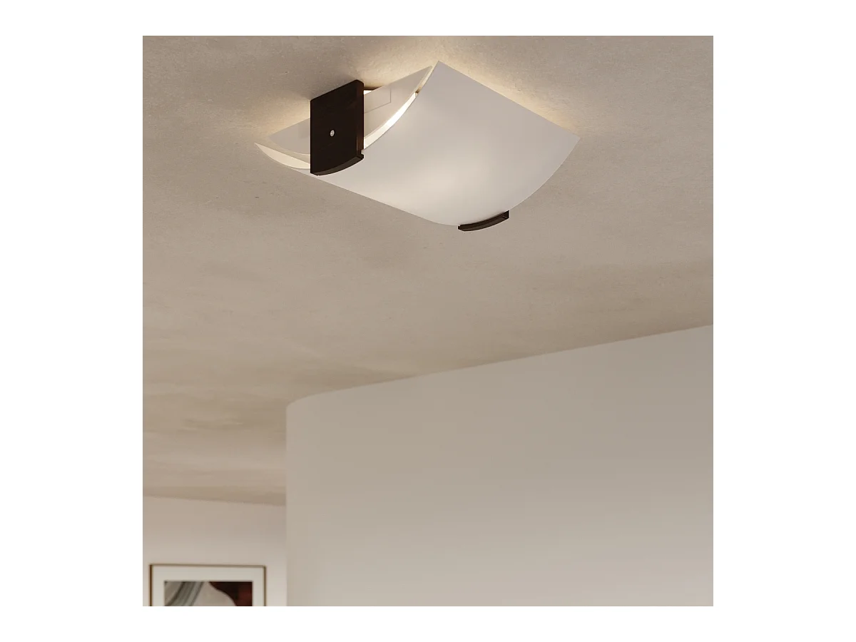 Plafonniers Nerilo moderne en bois/verre - 2 sources lumineuses 4000K - L.30 x H.14 cm - wengé/blanc