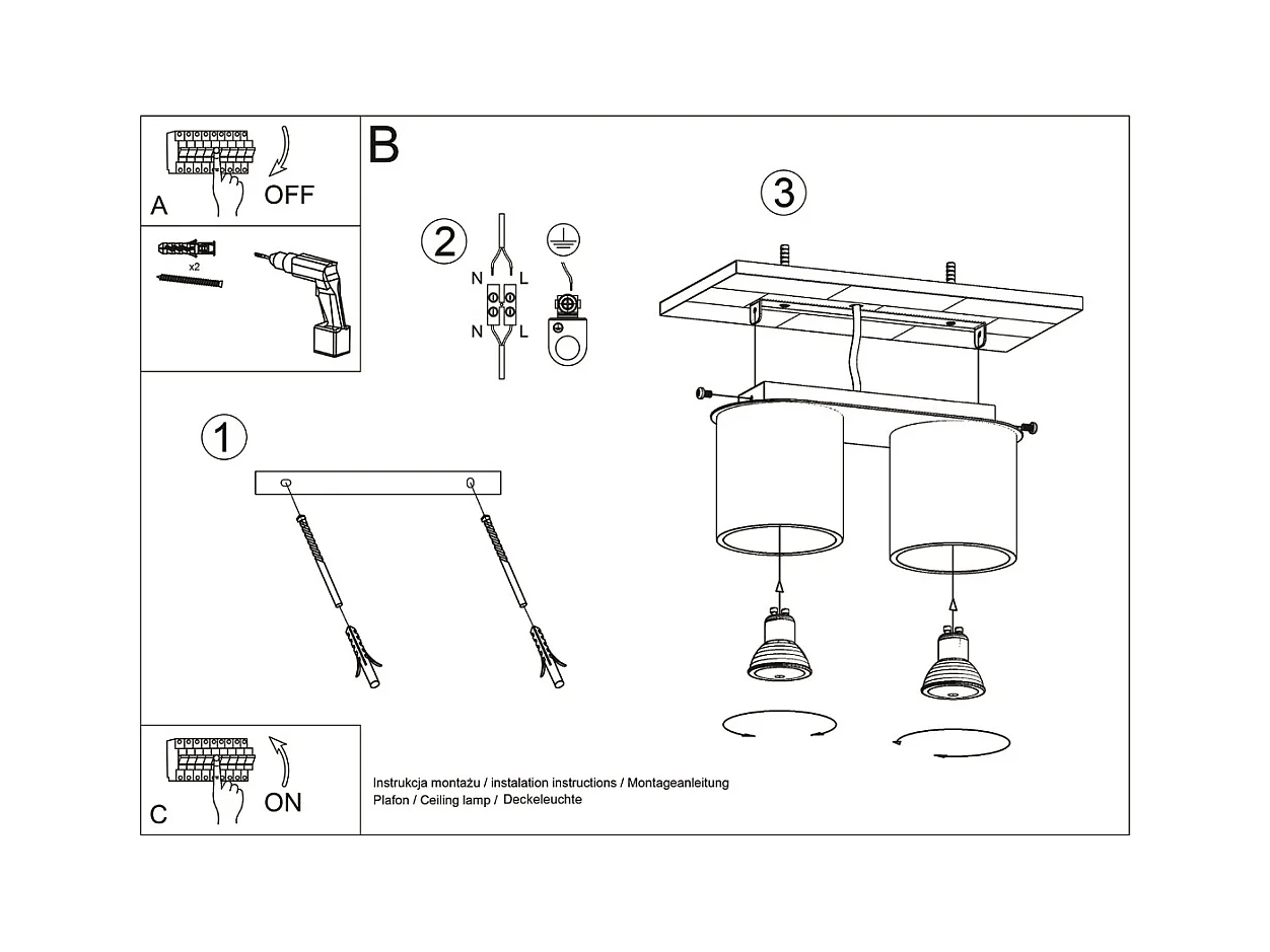 Lámparas de techo Celeris moderno de aluminio - 2 fuentes luminosas 4000K - L.26 x A.12 cm - gris