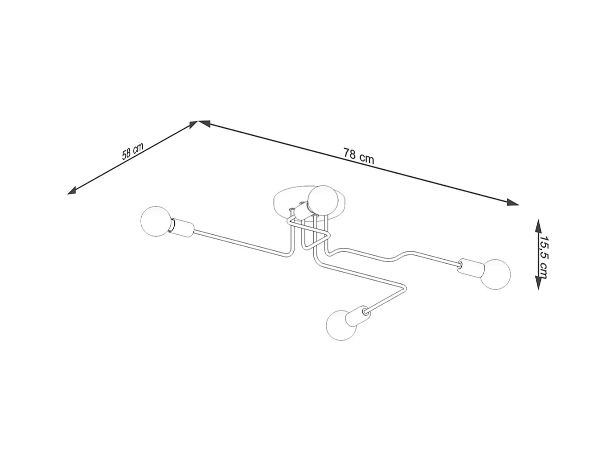 Plafondlampen Infinix industrieel van  - 4 lichtbronnen 4000K - L.78 x H.15,5 cm - zwart