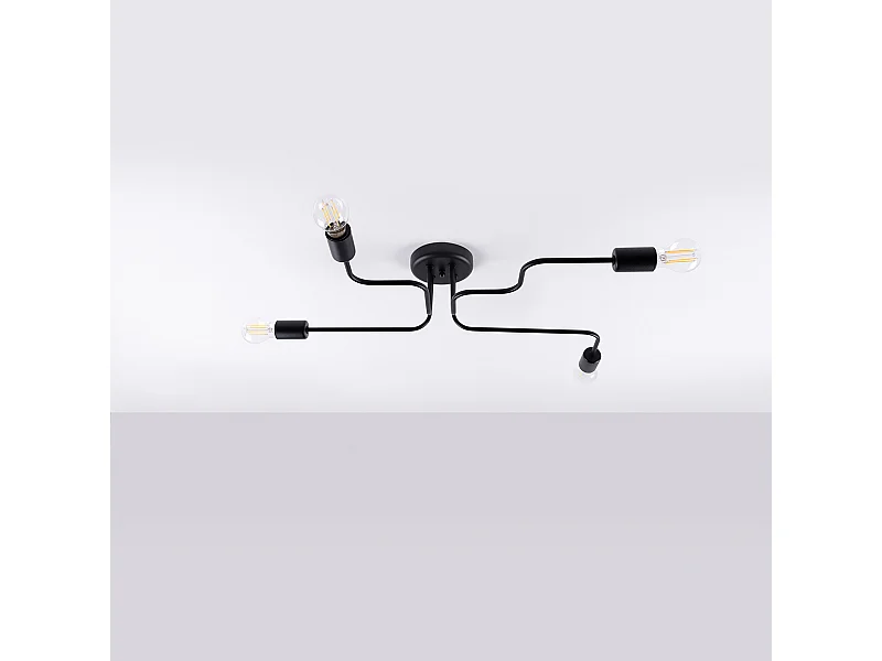 Plafonniers Infinix industriel en acier - 4 sources lumineuses 4000K - L.78 x H.15,5 cm - noir