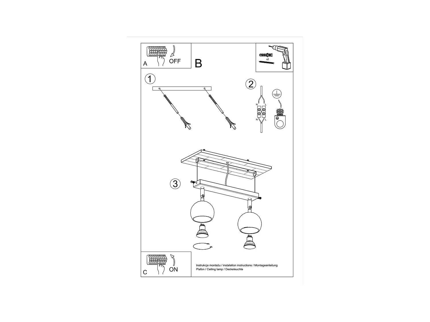 Plafondlampen Rayis modern van  - 2 lichtbronnen 4000K - L.30 x H.16 cm - wit