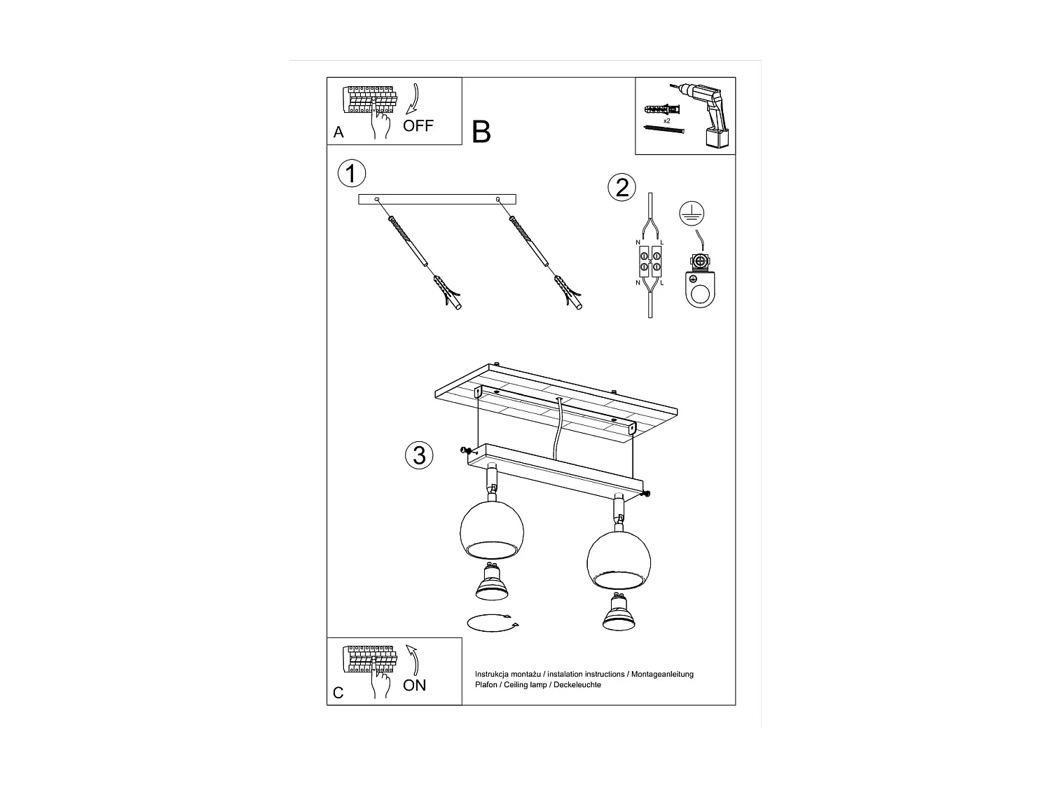 Plafonniers Rayis moderne en acier - 2 sources lumineuses 4000K - L.30 x H.16 cm - blanc
