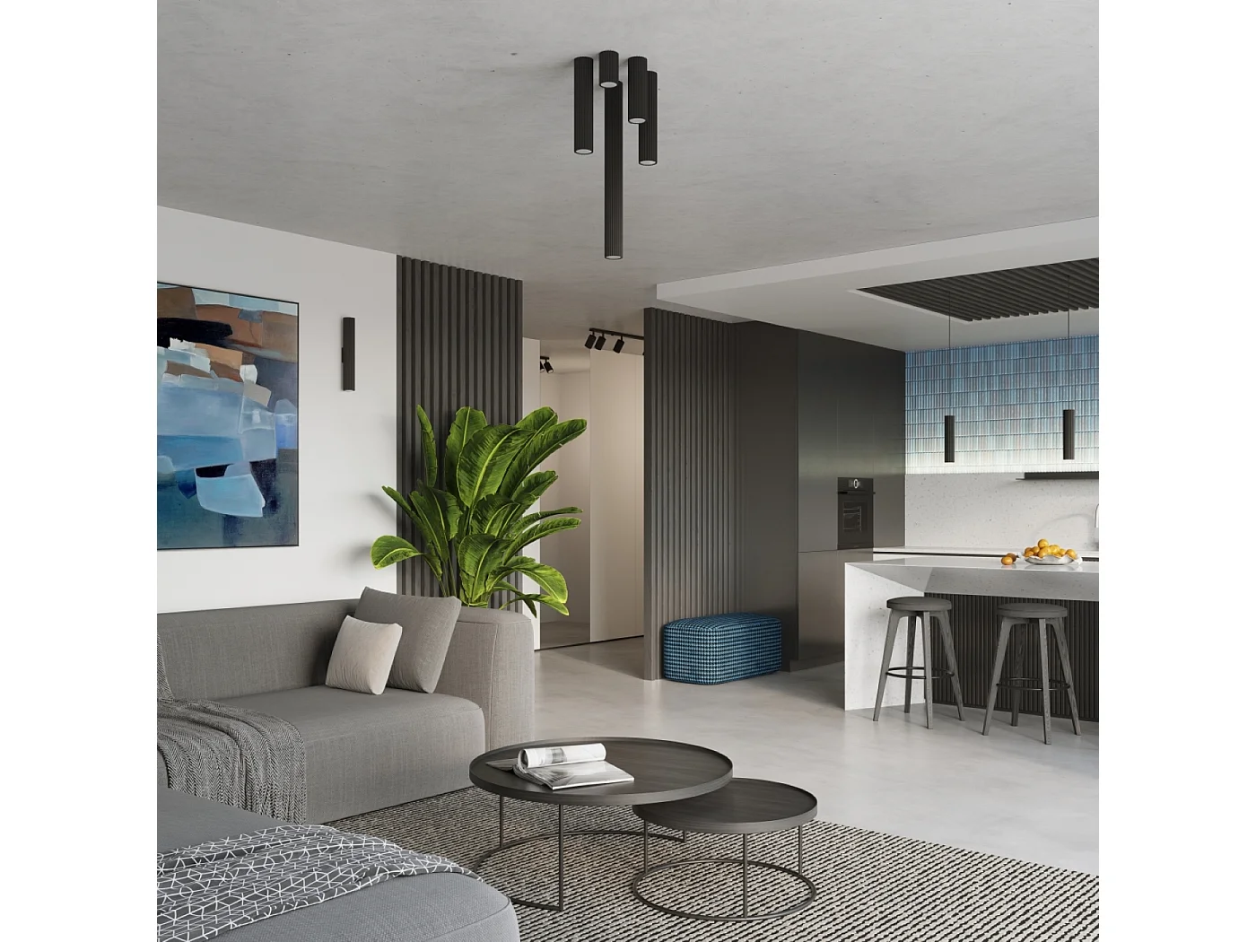 Plafonnier Gloow minimaliste en aluminium - 1 sources lumineuses 4000K - L.6,5 x H.20 cm - noir