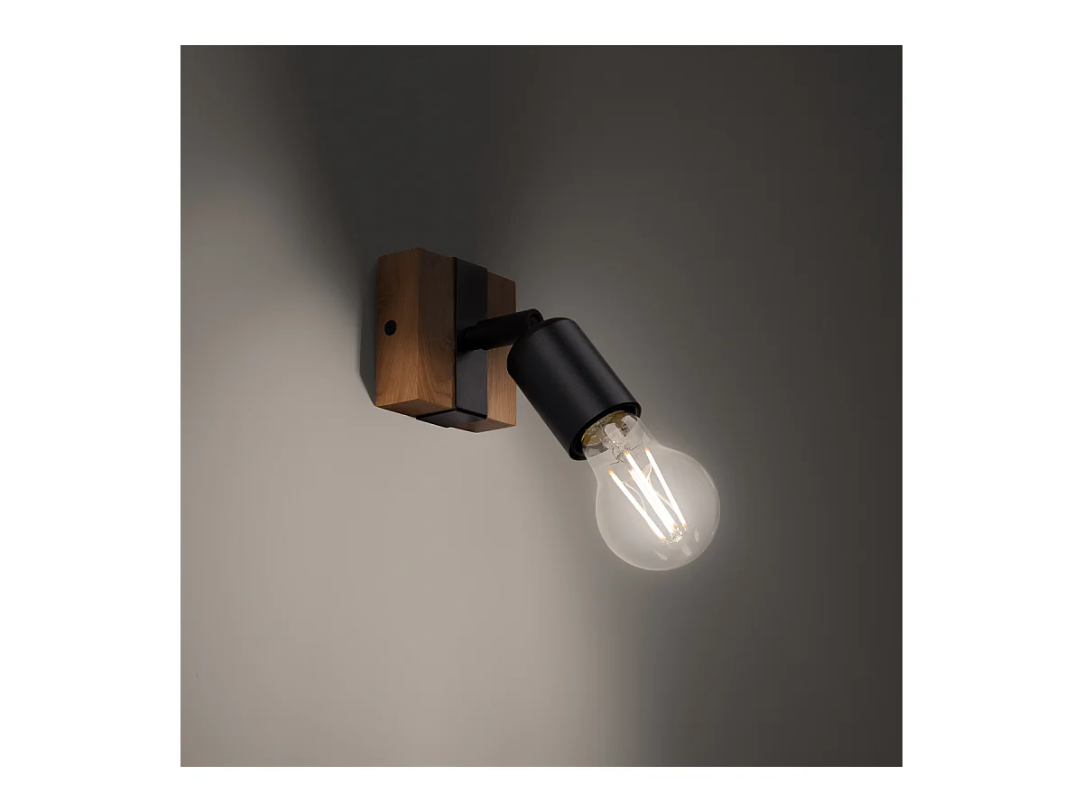 Plafony nowoczesny Shad, stal/drewno - 1 źródło światła 4000K - L.14 x H.11 cm - czarny/drewno