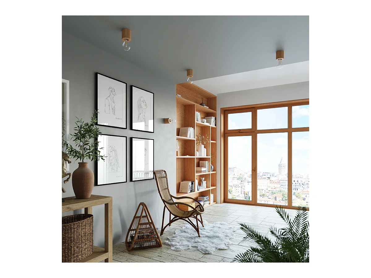 Plafonniers Nalvado scandinave en bois - 1 sources lumineuses 4000K - L.10 x H.10 cm - bois naturel