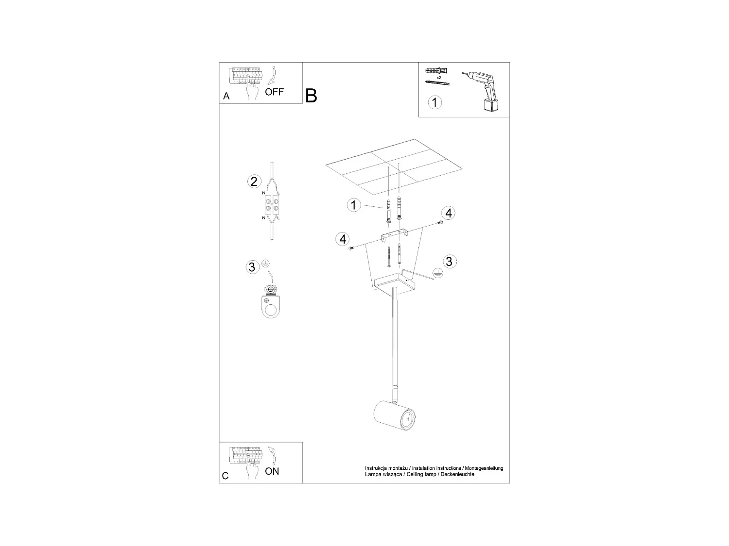 Plafondlampen Novatel modern van  - 1 lichtbronnen 3000K - L.10 x H.33 cm - zwart