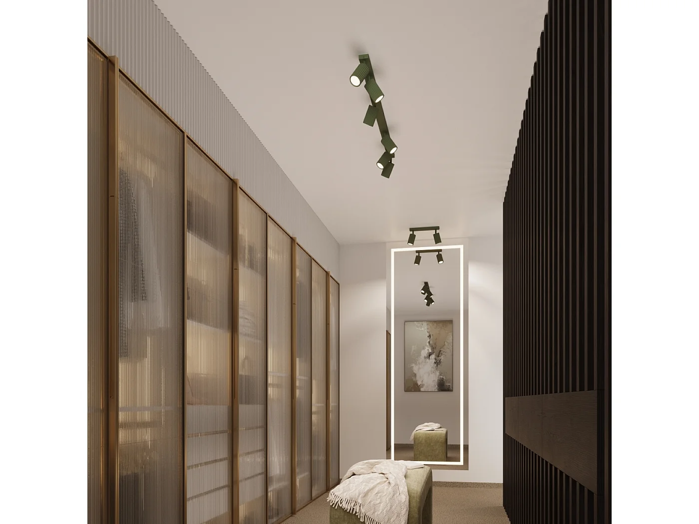 Plafonnier Gloow minimaliste en aluminium - 1 sources lumineuses 4000K - L.6,5 x H.60 cm - vert olive