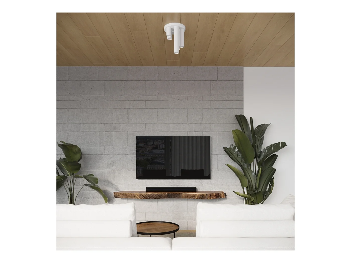 Plafonnier Toris moderne en acier - 5 sources lumineuses 3000K - L.25 x H.33 cm - blanc