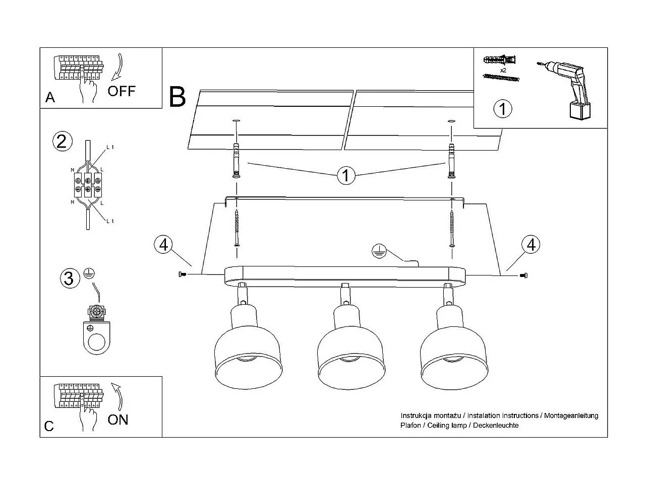 Deckenlampen Zenda Dachgeschoss aus  Stahl - 3 lichtquellen 4000K - L.59 x H. cm - Weiß