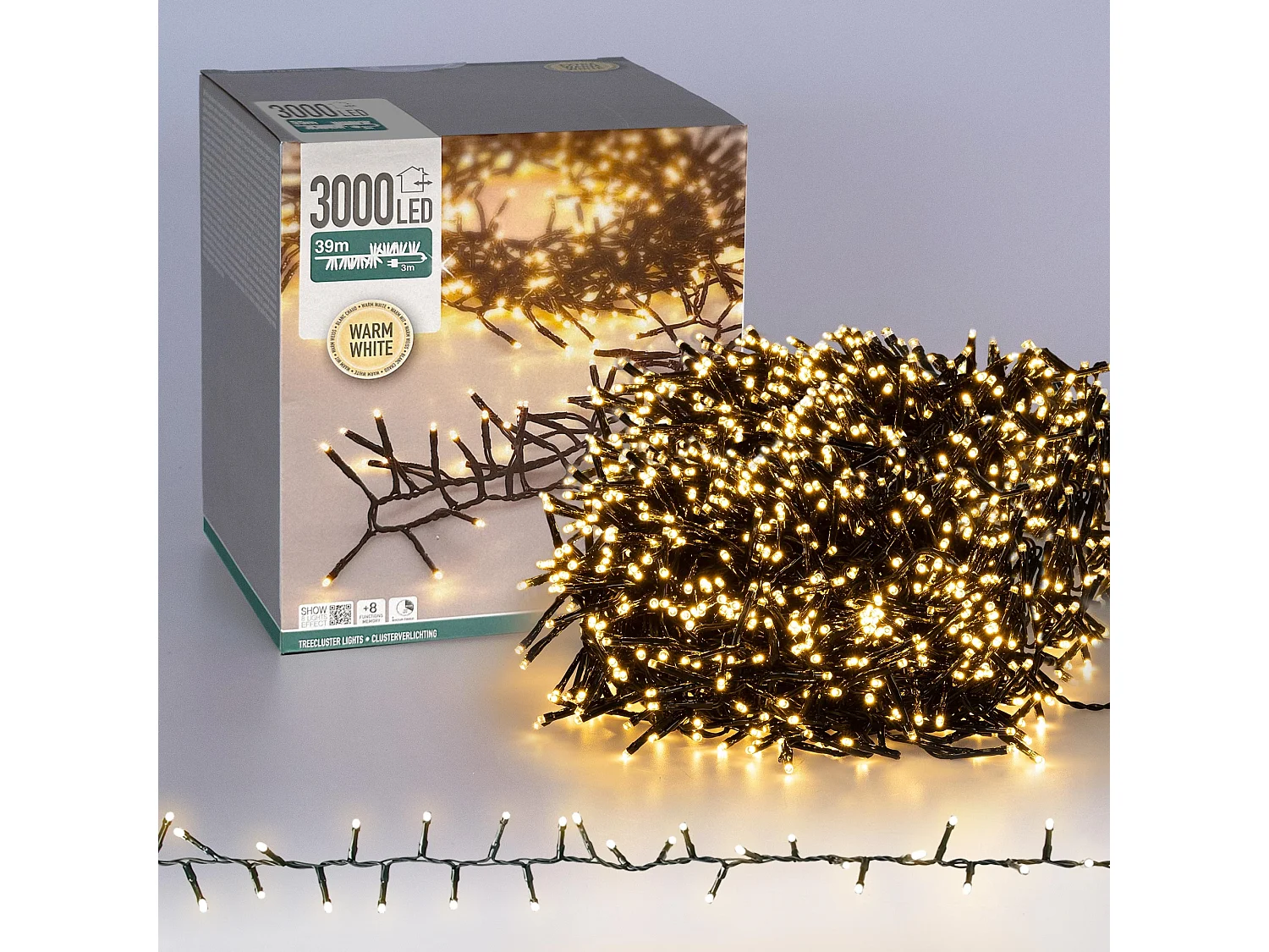 ECD Germany Luci di Natale a grappolo 3000 LED, 39m, bianco caldo, catena luminosa, lucine per albero, decorazione natalizia IP44 per interni/esterni