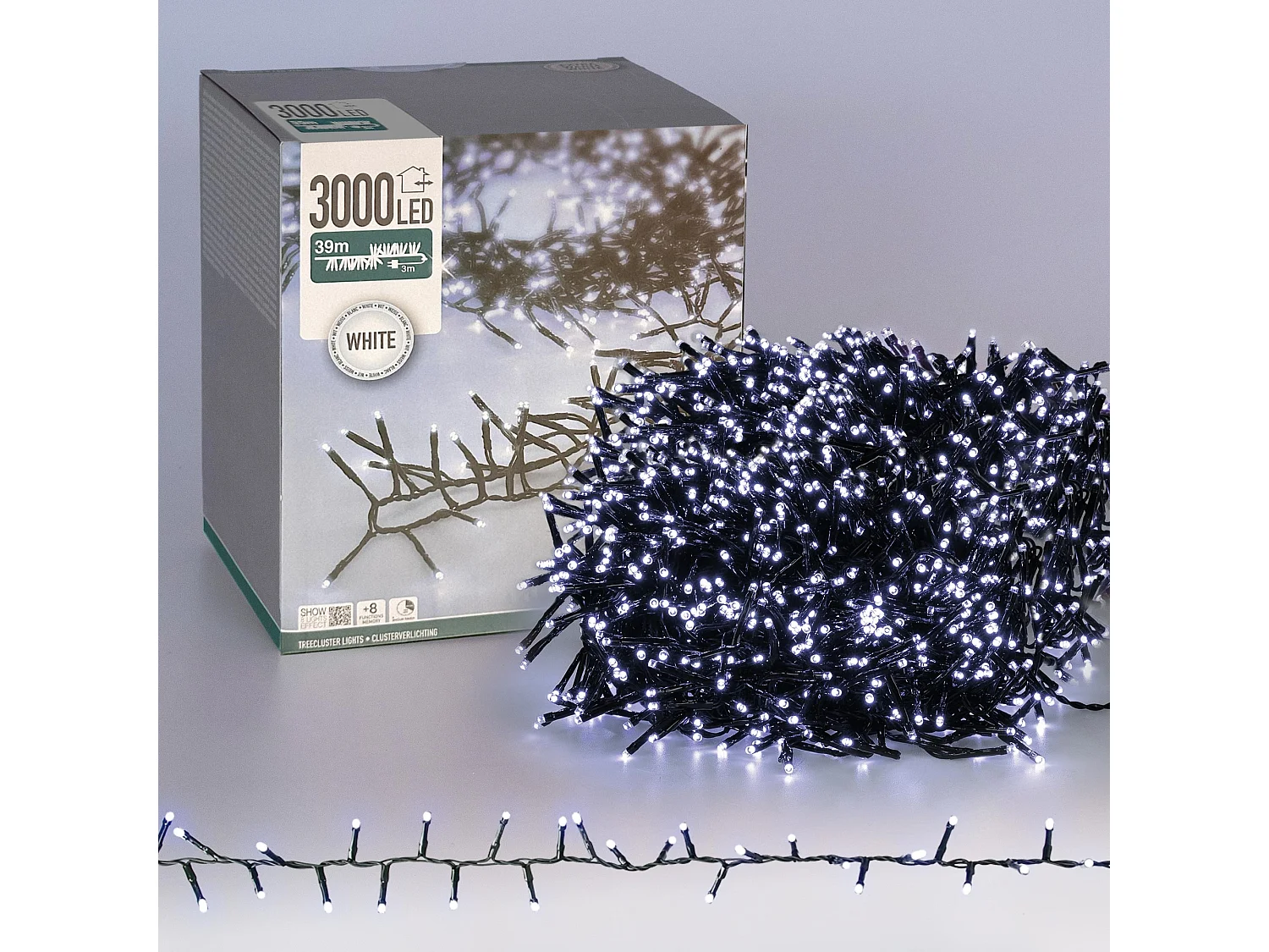 ECD Germany Guirnalda de luces navideñas 39m 3000 LEDs blanco frío cadena luminosa impermeable interior/exterior IP-44 iluminación decorativa festiva