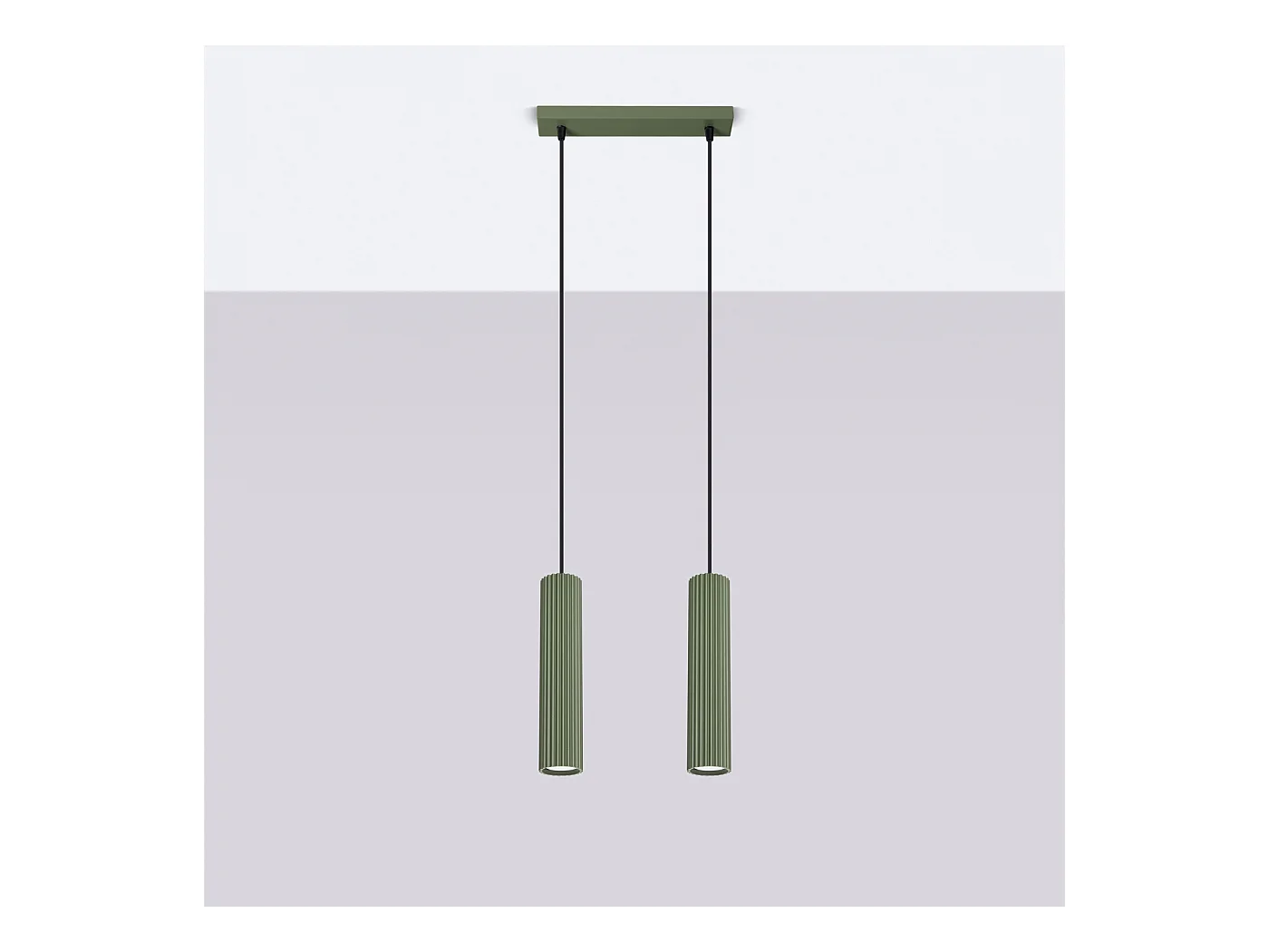 Hanglamp Gloow minimalistisch van  - 2 lichtbronnen 3000K - L.30 x H.90 cm - olijfgroen