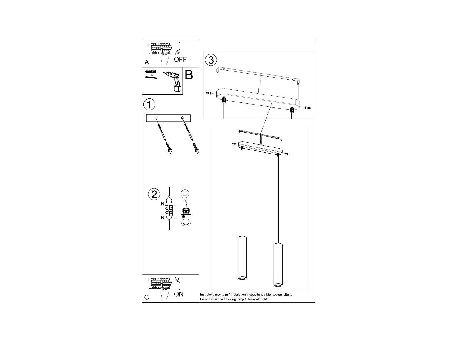 Lampy wiszące industrialny Solvix, beton - 2 źródło światła 3000K - L.30 x H.90 cm - szary