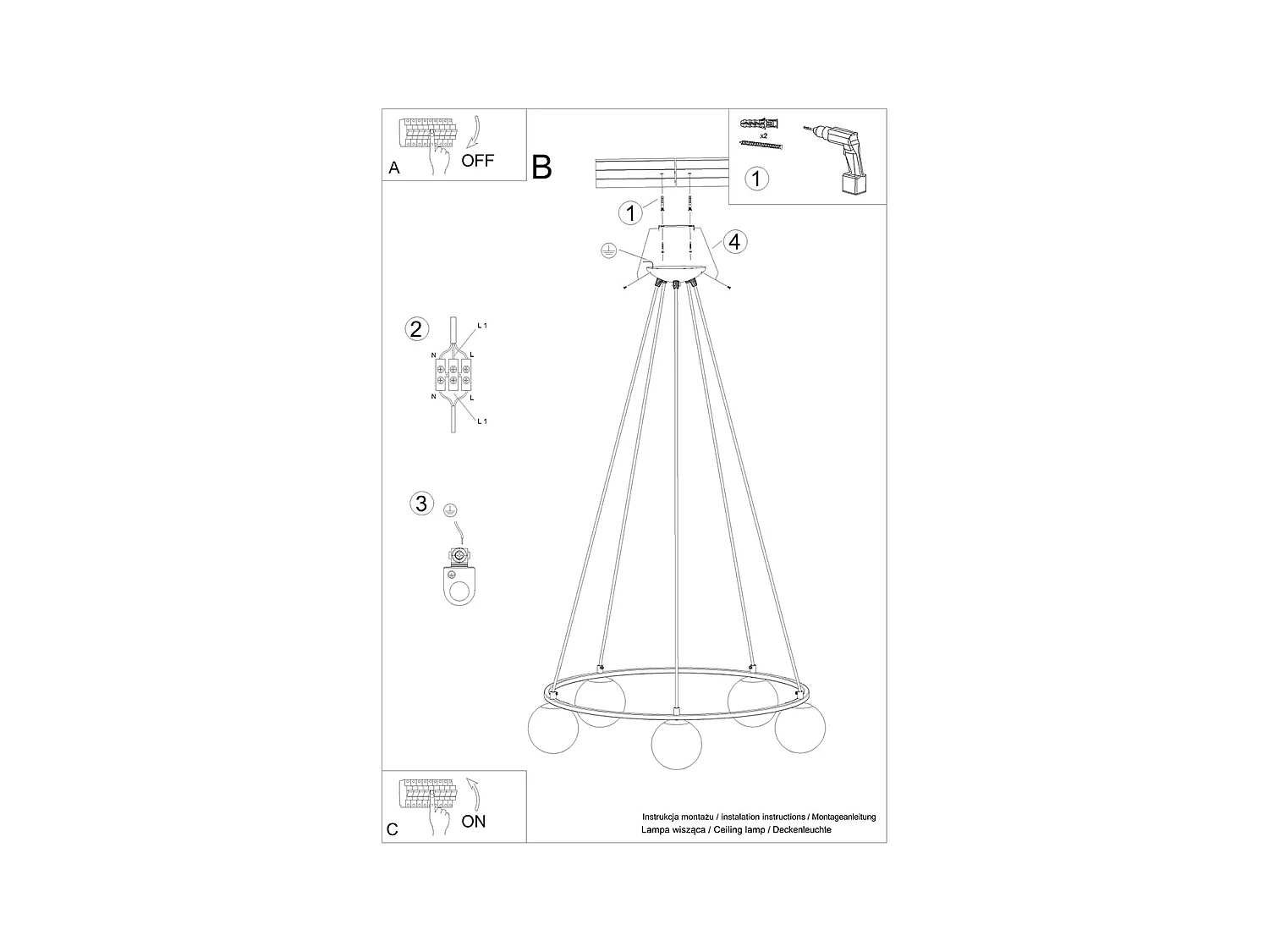 Lustres Zynfi moderno, aço/vidro - 5 fontes de luz 4000K - L.80 x H.98 cm - preto