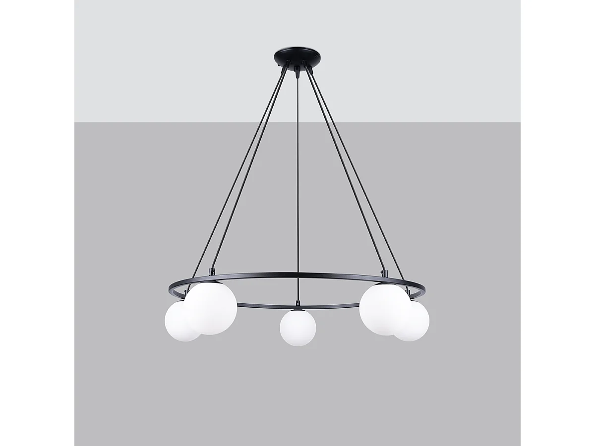 Lustres Zynfi moderne en acier/verre - 5 sources lumineuses 4000K - L.80 x H.98 cm - noir