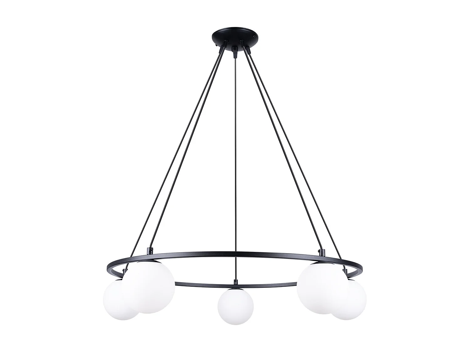 Lustres Zynfi moderne en acier/verre - 5 sources lumineuses 4000K - L.80 x H.98 cm - noir