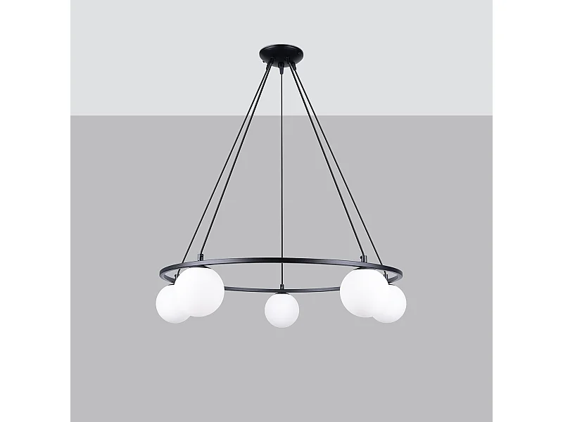 Lustres Zynfi moderne en acier/verre - 5 sources lumineuses 4000K - L.80 x H.98 cm - noir