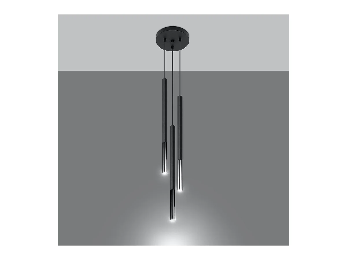 Lampy wiszące nowoczesny Flar, stal - 3 źródło światła 4000K - L.20 x H.90 cm - czarny/chrom