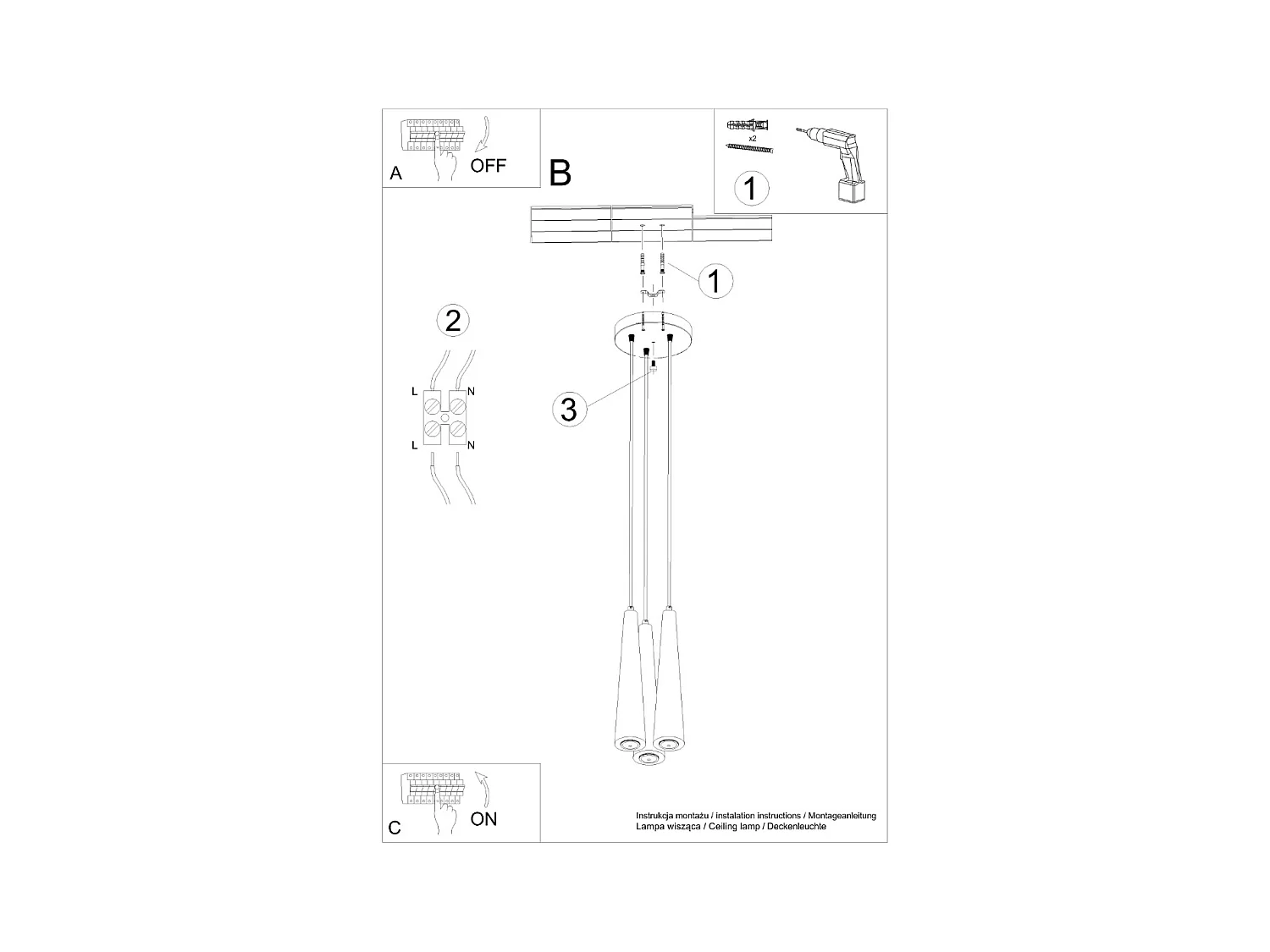 Lampy wiszące skandynawski Ravo, drewno - 3 źródło światła 4000K - L.20 x H.120 cm - naturalne drewno